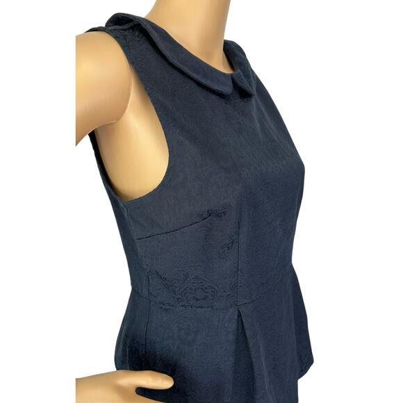 J. Crew Jacquard Peter Pan Peplum Top Navy Blue Sleeveless Size 6 - Picture 8 of 10